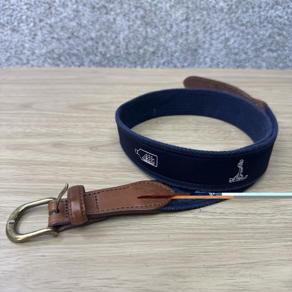Brooks Brothers Belt Men's 32 Nautical Leather Preppy Sailing Anchor Canvas Golf